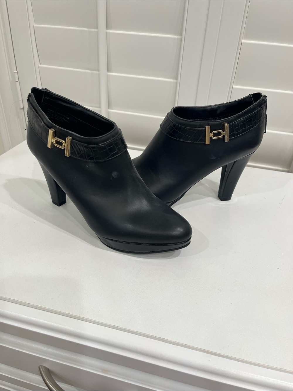 East 5th Black Croc-Trim Ankle Booties